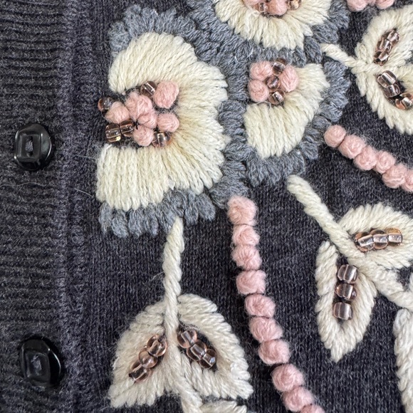 Anthropologie Tabitha Charcoal Beaded Cardigan | Floral Embroidery | Medium - Picture 11 of 11